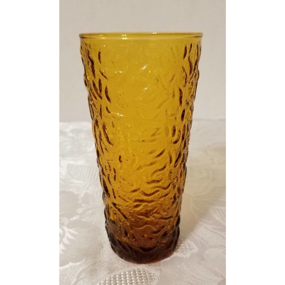 Anchor Hocking 64oz Amber Glass Milano Lido Ball Pitcher And Four 16oz Tumblers - Picture 5 of 9